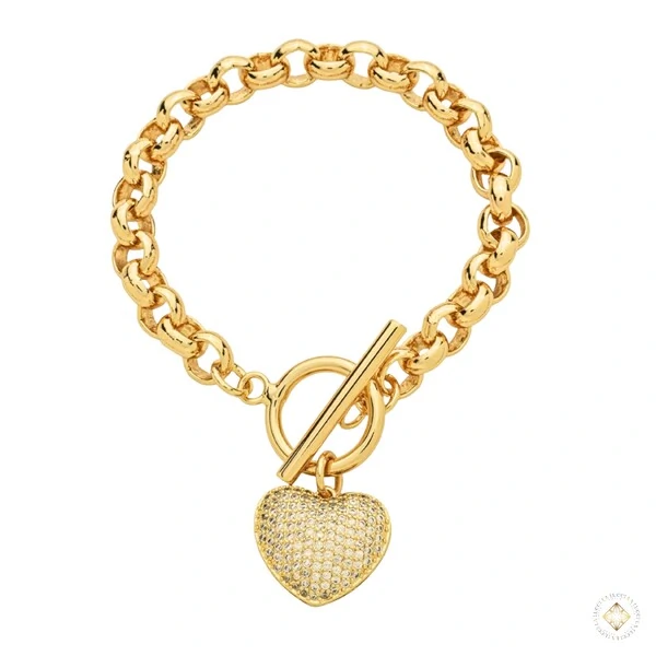 Pulseira Elo Português com Coração Cravejado