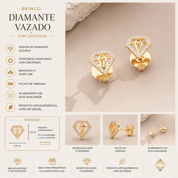 Brinco Diamante com Zircônias