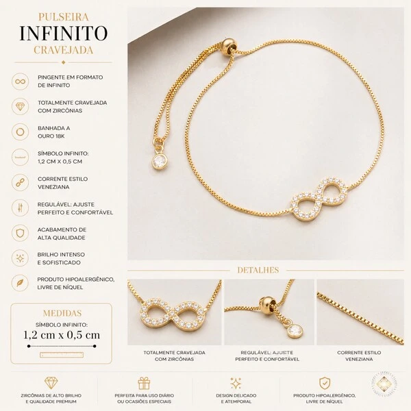 Pulseira Infinito Cravejada Regulável