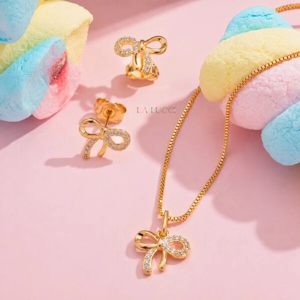 Conjunto Infantil Lacinho Cravejado com Zircônias