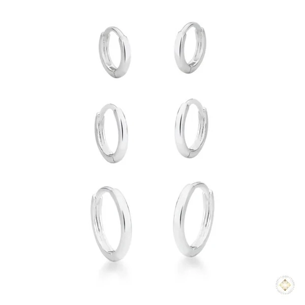 Trio de Argolas Lisas Prateadas