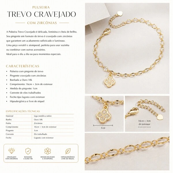 Pulseira Trevo Cravejado