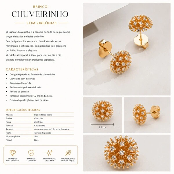 Brinco Chuveirinho com Zircônias