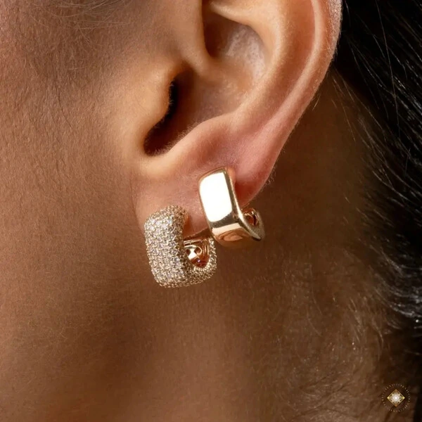 Dupla de Argolas Quadradas Lisa + Cravejada