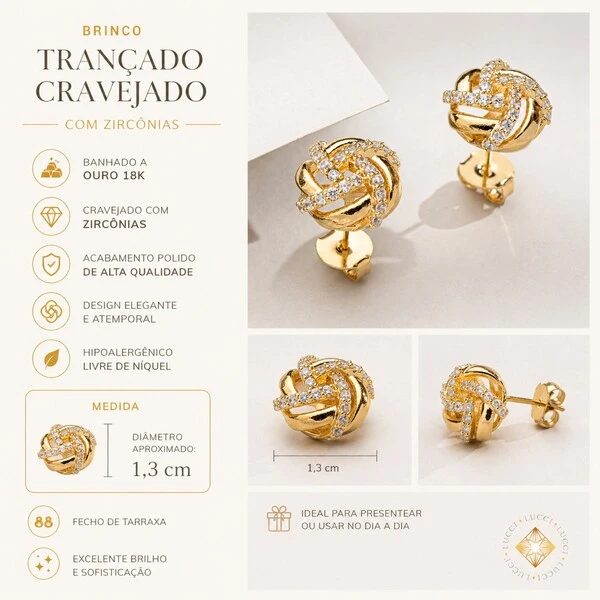 Brinco Trançado com Zircônias