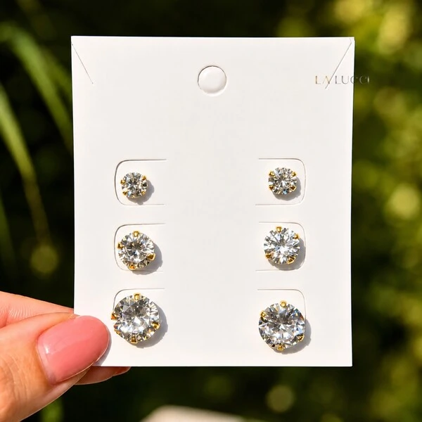 Trio de Brincos Solitário com Zircônia 4 Garras