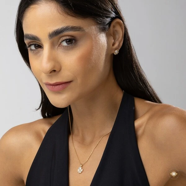 Conjunto Trevo de Quatro Folhas com Zircônias