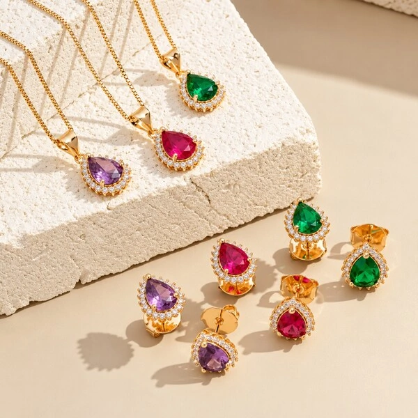 Conjunto Gota de Zircônia Colorida