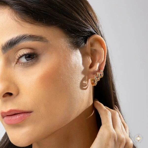 Trio de Argolas com Zircônias Coloridas