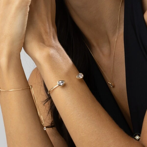 Bracelete Aberto Gotas de Zircônia