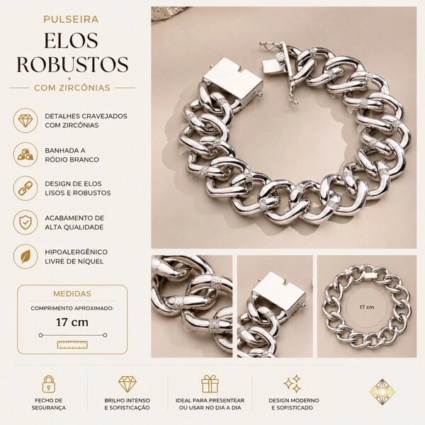 Pulseira Elos Lisos com Zircônias