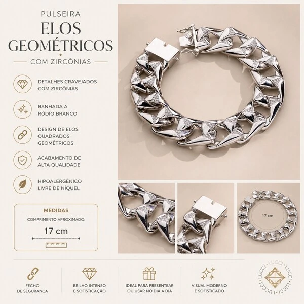 Pulseira Elos Quadrados com Zircônias