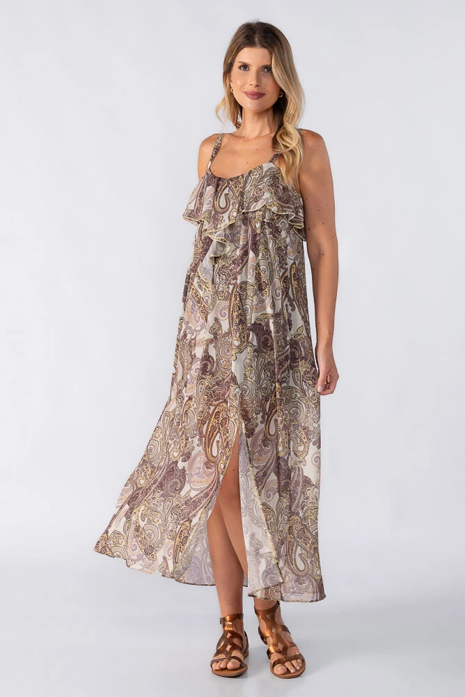 FotoVestido longo estampado com babados