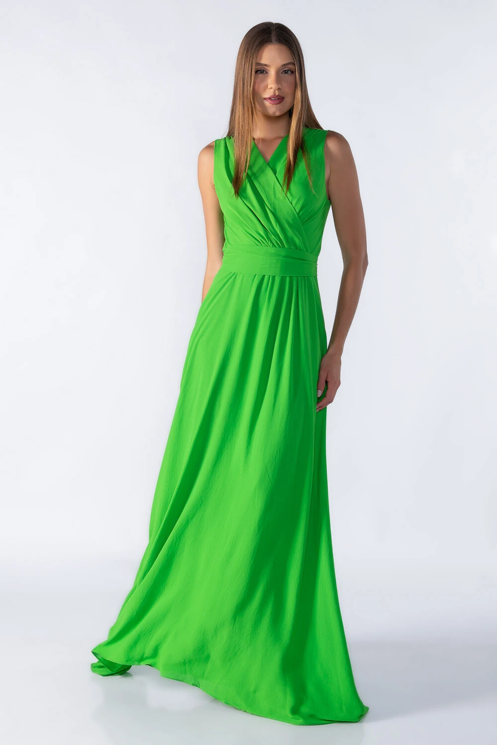 FotoVestido longo com franzido transpassado