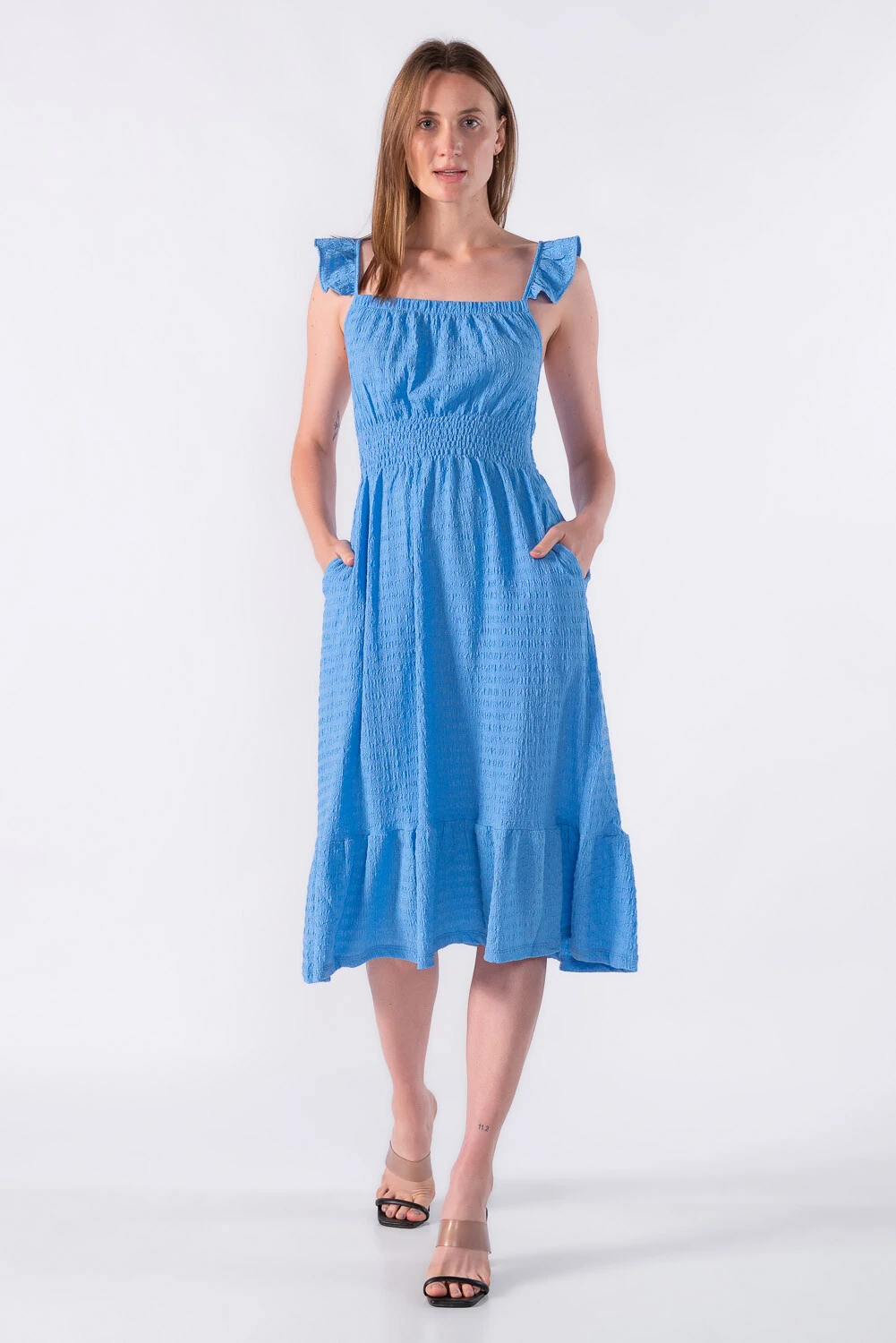 FotoVestido com textura e elastico na cintura