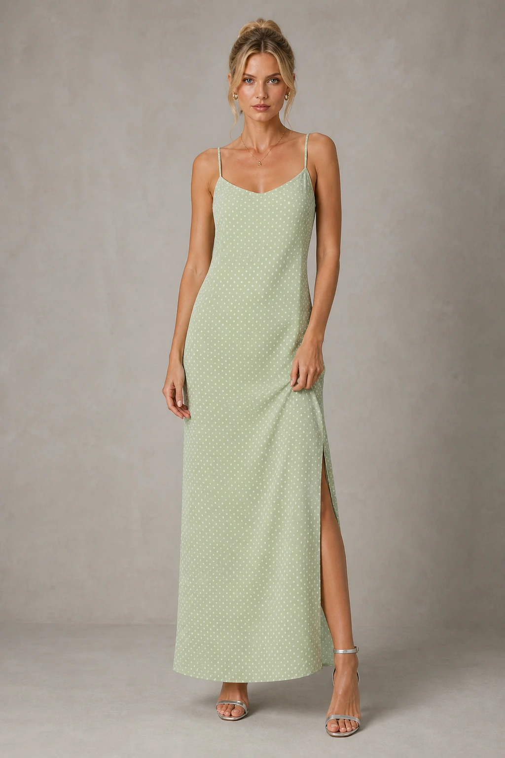 Foto Vestido longo de chiffon poá