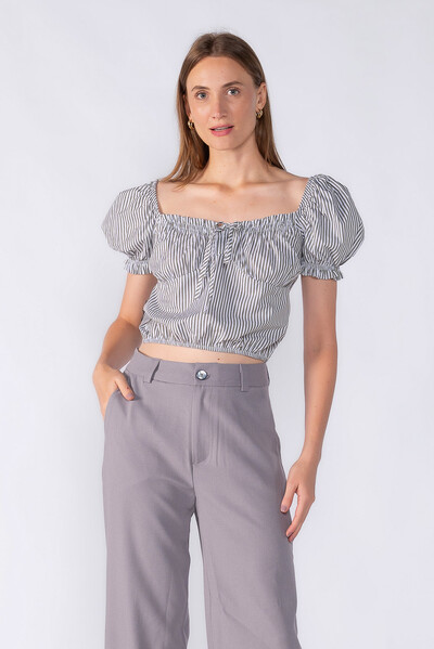 Foto Cropped listrado manga bufante