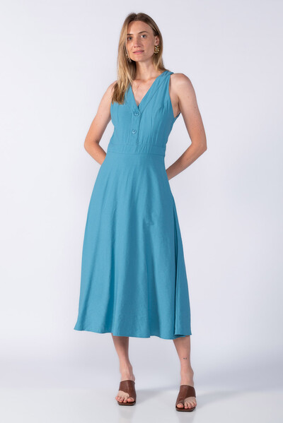 Foto Vestido viscose decote V botões