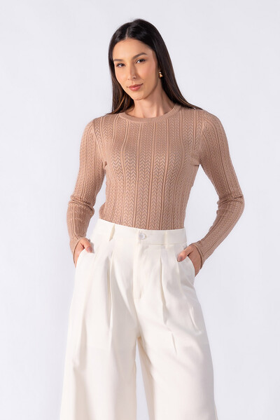 FotoBlusa basica texturizada manga longa