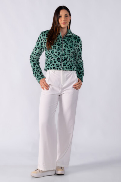 Foto Casaco animal print curto ziper frontal