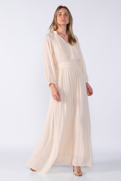 Foto Vestido longo chiffon gola babado