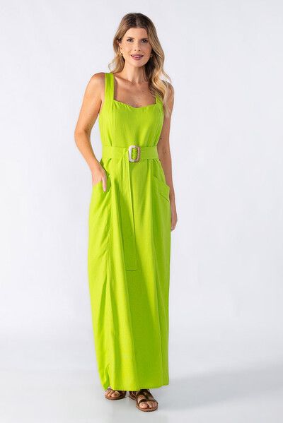 Foto Vestido longo com bolso e cinto
