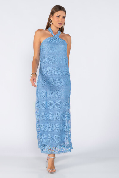 Foto Vestido longo rendado com amarracao