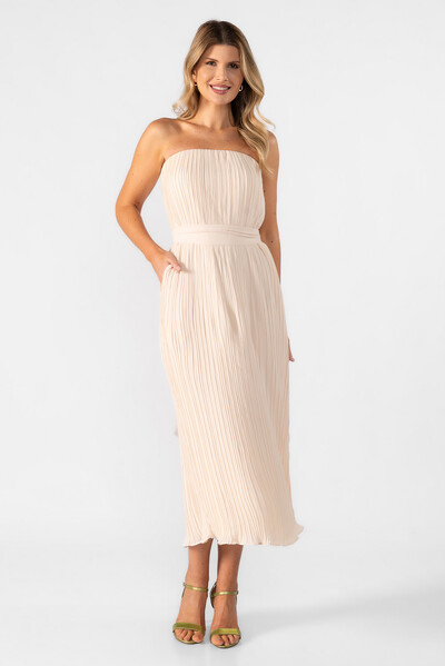 FotoVestido midi plissado tomara que caia