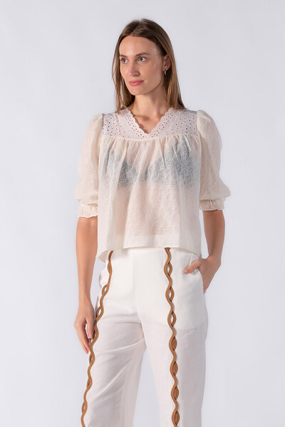 Foto Blusa bata texturizada e manga 3/4