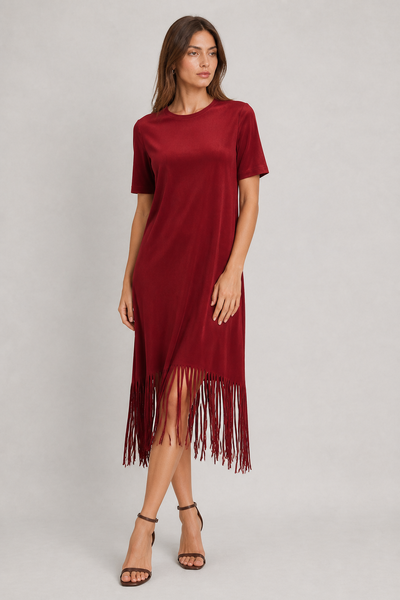 Foto Vestido de suede franja na barra