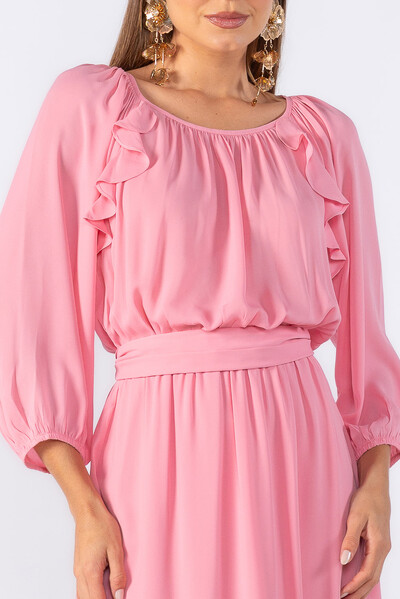 Foto Vestido midi crepe com manga alongada