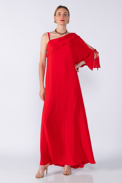 Foto Vestido longo com forro e manga babado