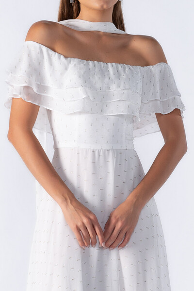 FotoVestido longo ombro a ombro com babados