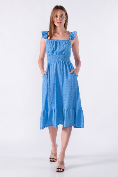 Foto Vestido com textura e elastico na cintura
