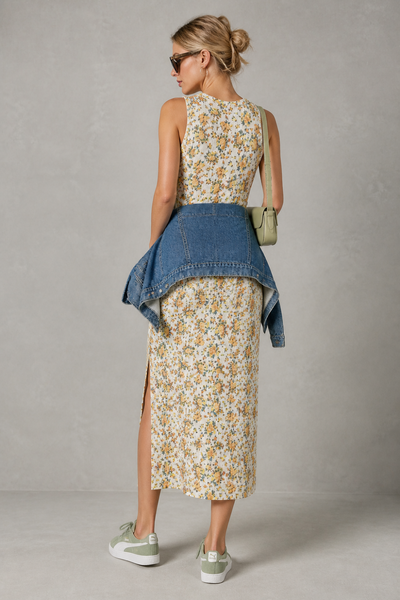 Foto Vestido longo canelado estampado
