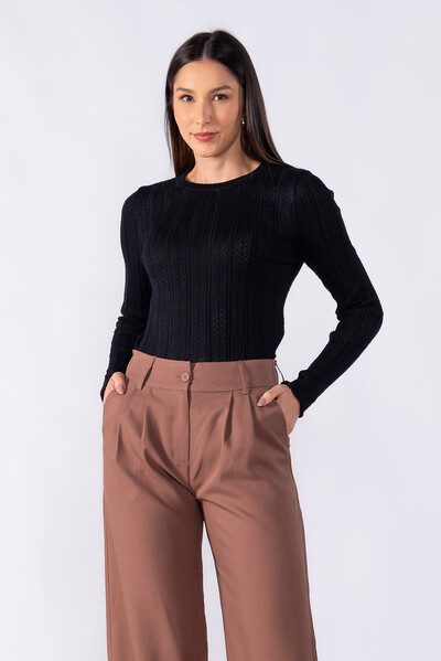 Foto Blusa basica texturizada manga longa