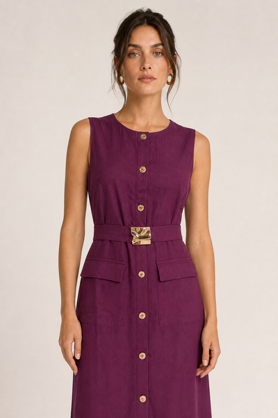 Foto Vestido midi em linho com fivela