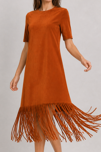 Foto Vestido de suede franja na barra