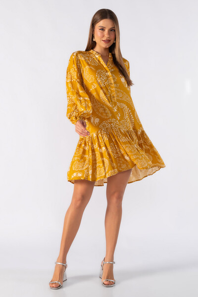 FotoVestido curto manga longa estampado