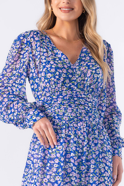 FotoVestido midi de manga longa e pregas na cintura