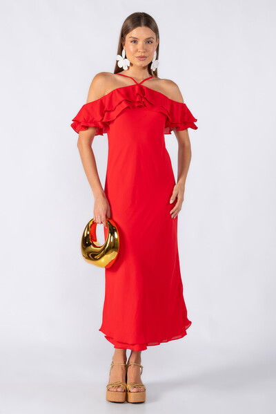 Foto Vestido midi babados alças