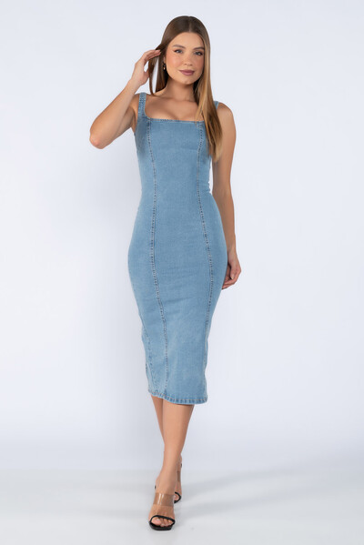 Foto Vestido midi jeans acinturado