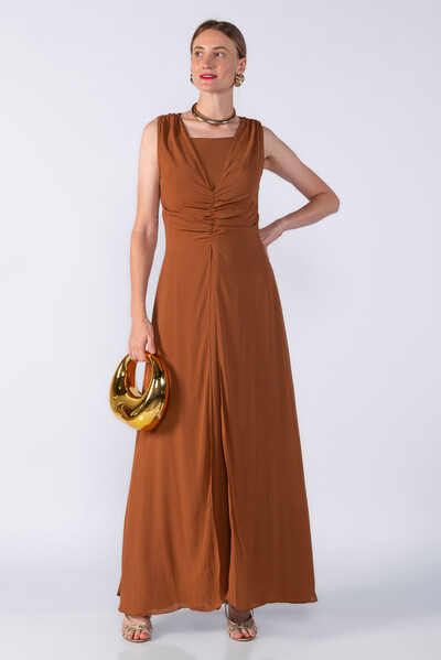 Foto Vestido longo crepe decote franzido