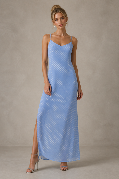 Foto Vestido longo de chiffon poá