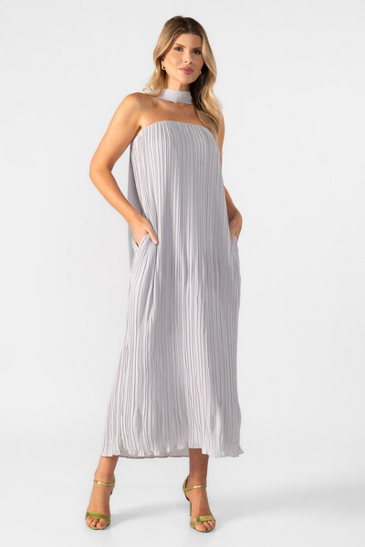 Foto Vestido midi plissado tomara que caia