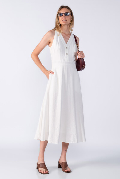 Foto Vestido viscose decote V botões