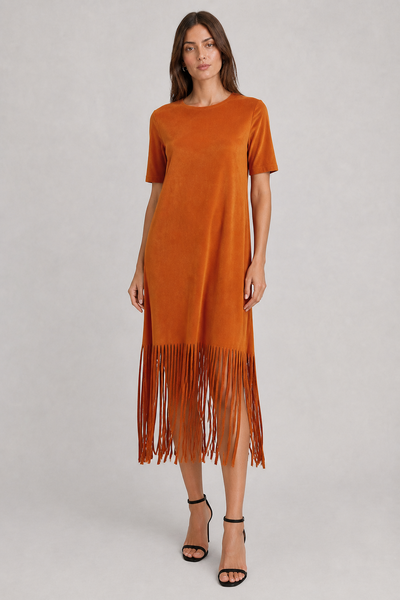 Foto Vestido de suede franja na barra