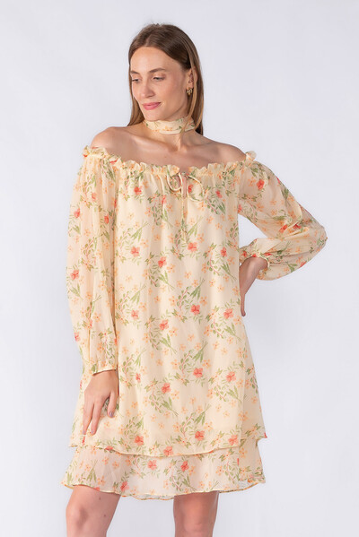 Foto Vestido curto ombro a ombro em chiffon