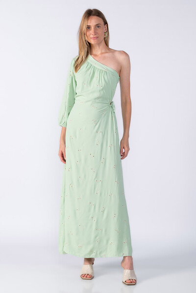 Foto Vestido crepe bordado um ombro