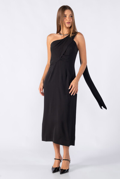 Foto Vestido midi em crepe franzido